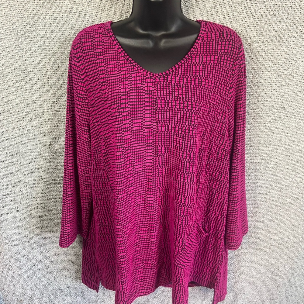 Habitat Tunic Top Size L Artsy Lagenlook 3/4 Sleeves Stretch Oversized Pockets